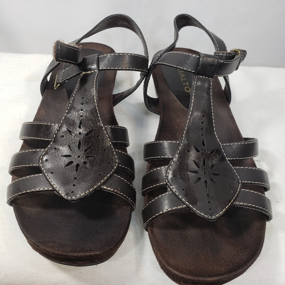 Rialto Dark Brown Almost Black- Wedge Hook & Loop Ankle Strap Sandals Size 6